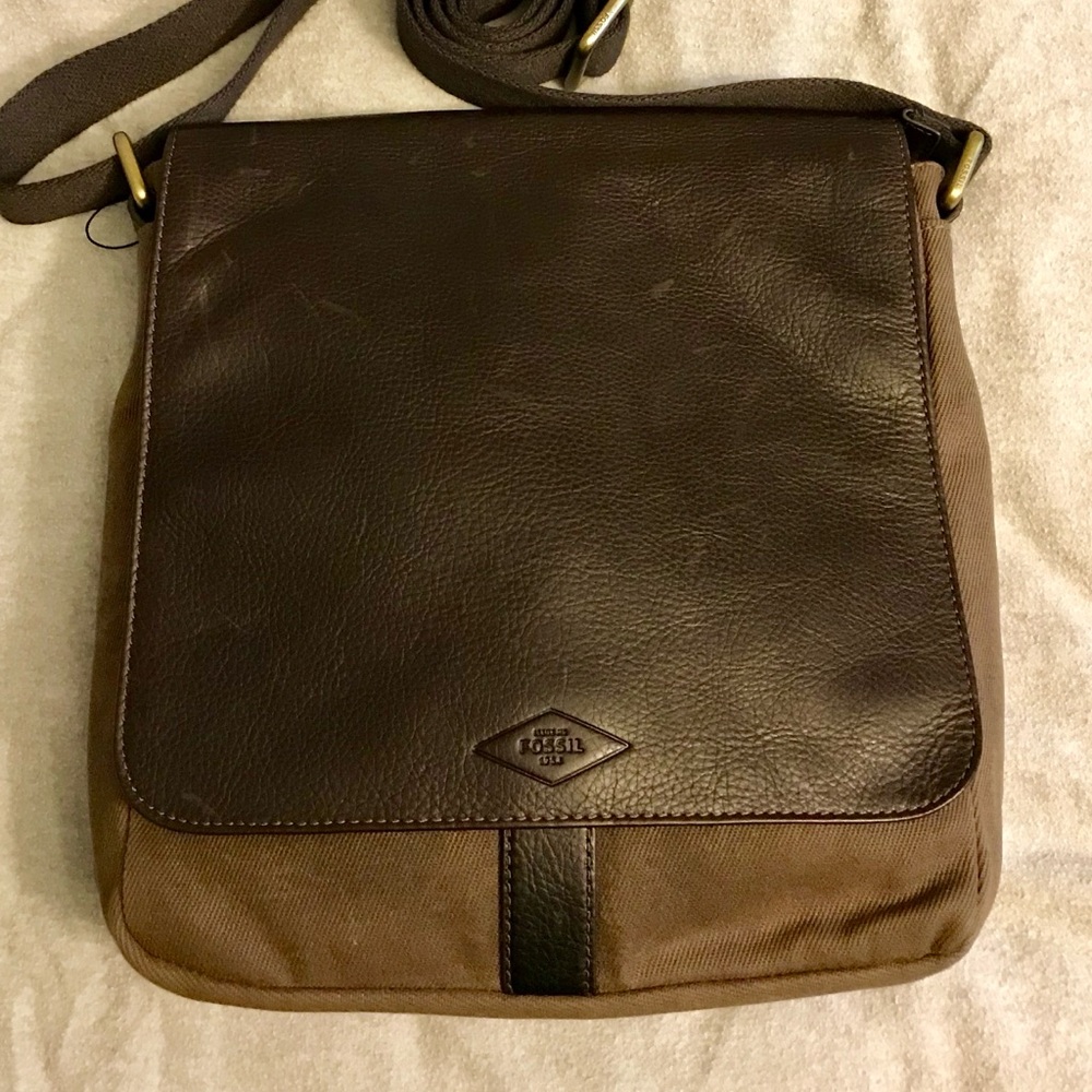 Fossil Leather and Canvas Messenger Bag